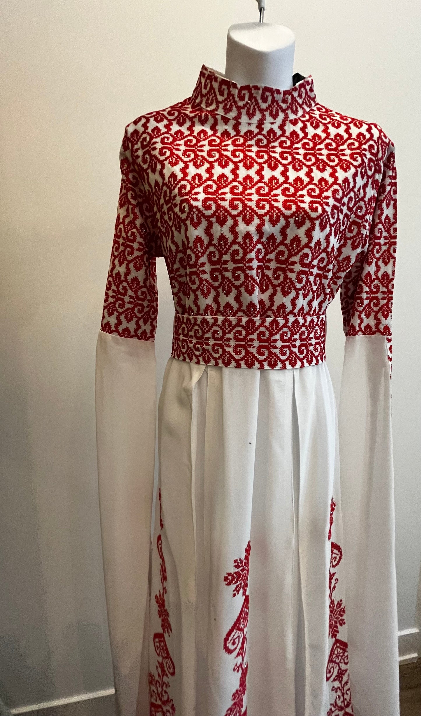 Bridal White & Red Full Top Embroidery With Extra long Sleeves (Zipper Back)