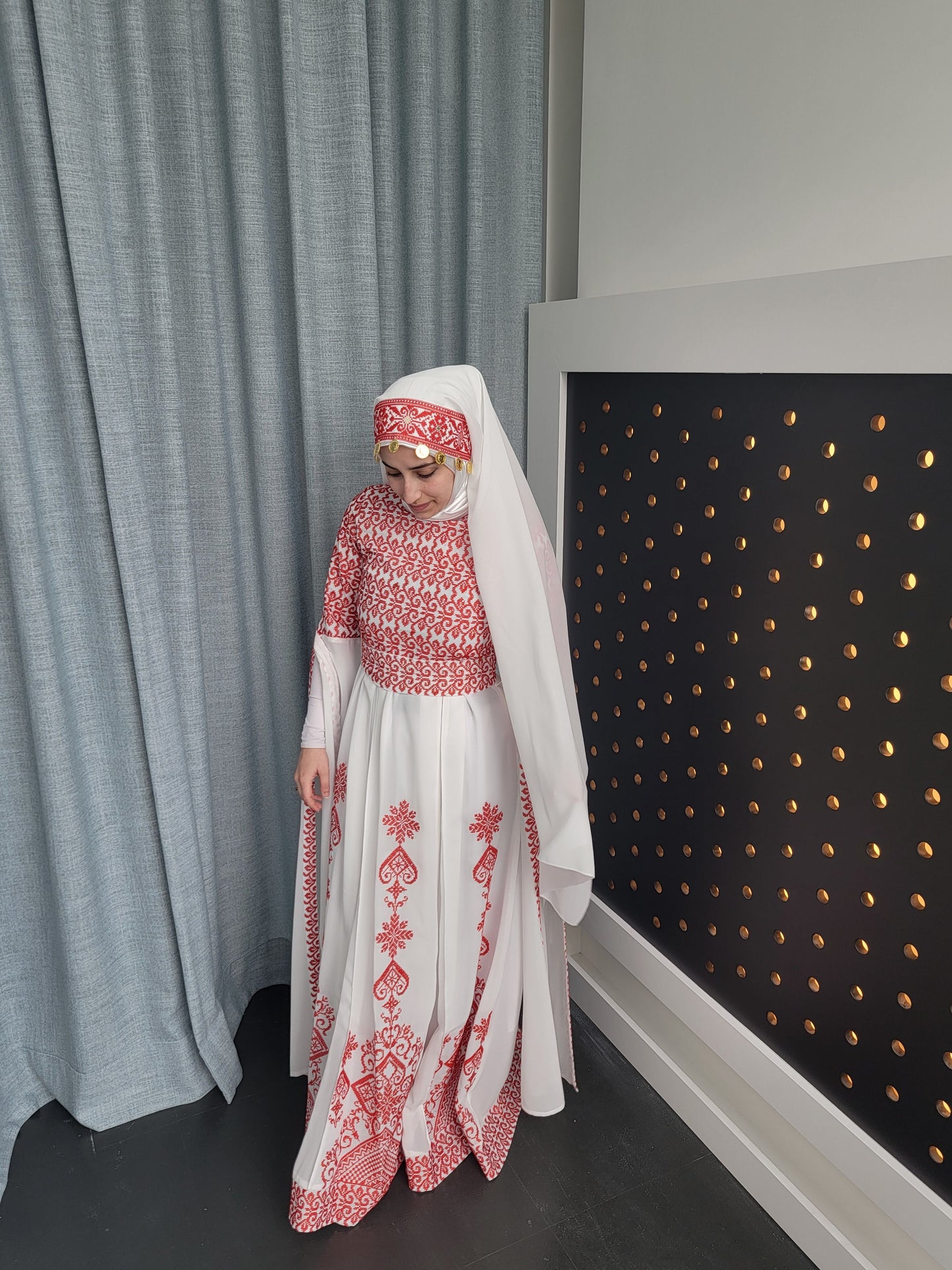 Bridal White & Red Full Top Embroidery With Extra long Sleeves (Zipper Back)