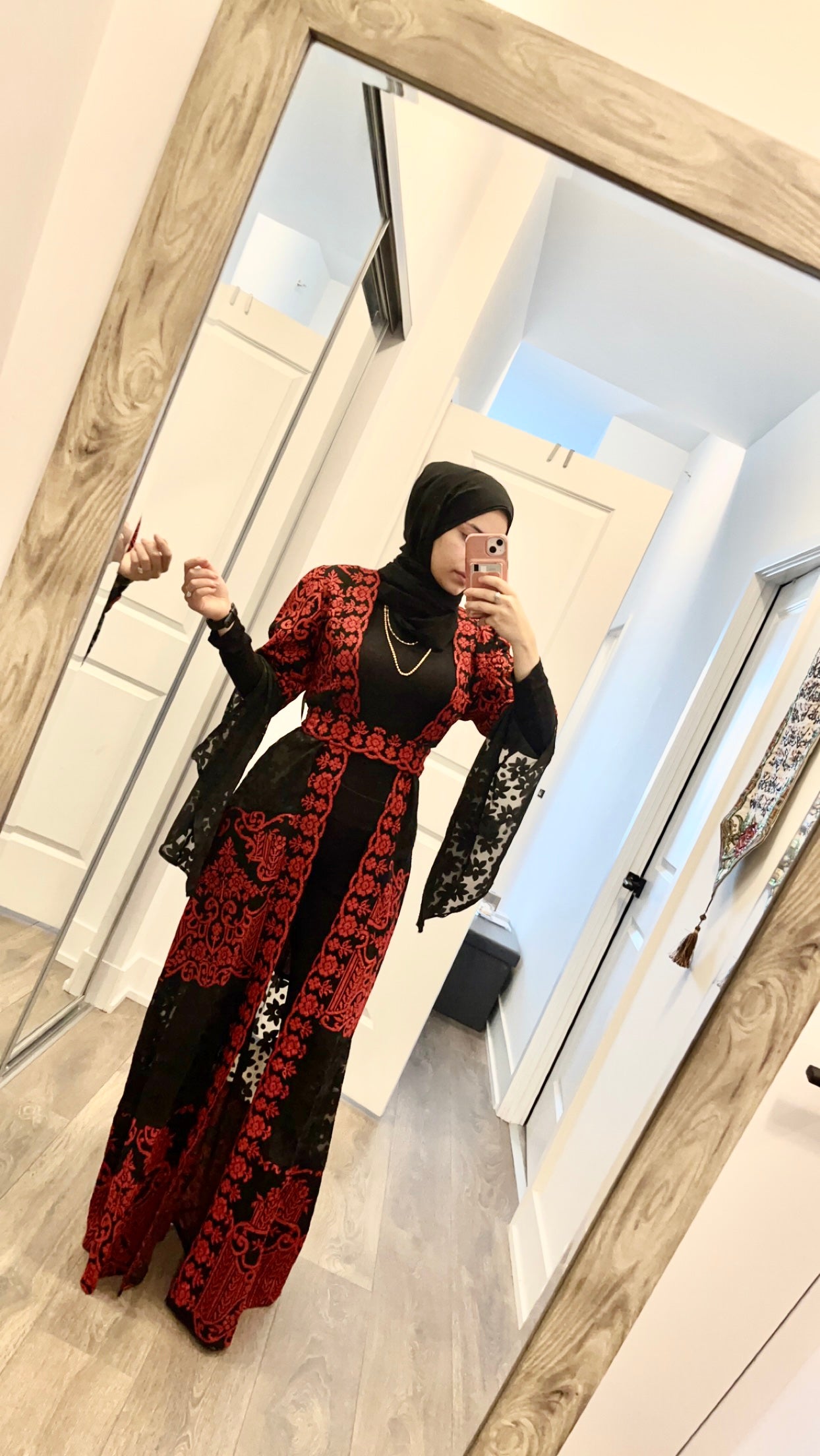 Long Sleeve Embroidered with Red & Black Tatreez Bisht