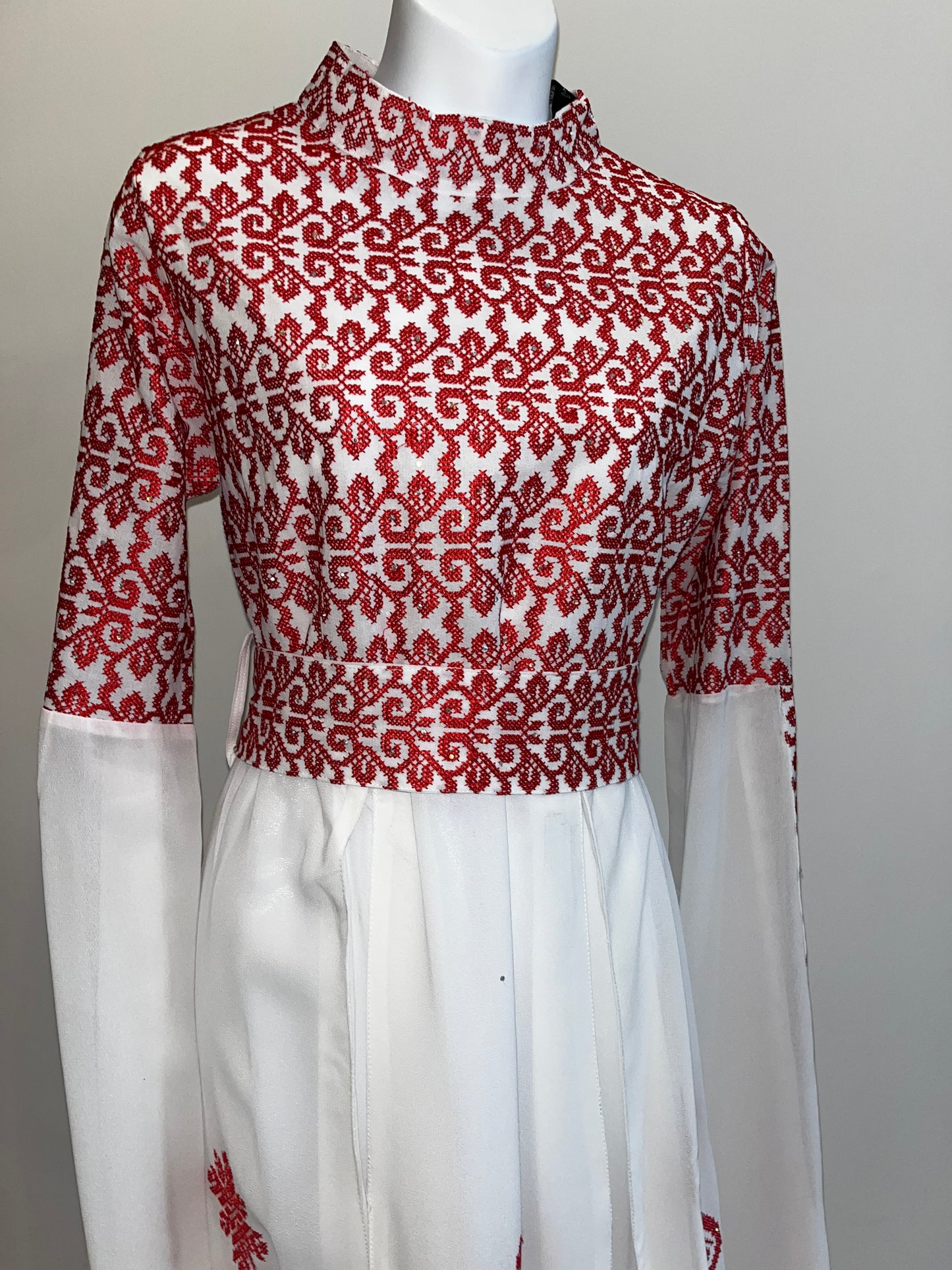 Bridal White & Red Full Top Embroidery With Extra long Sleeves (Zipper Back)