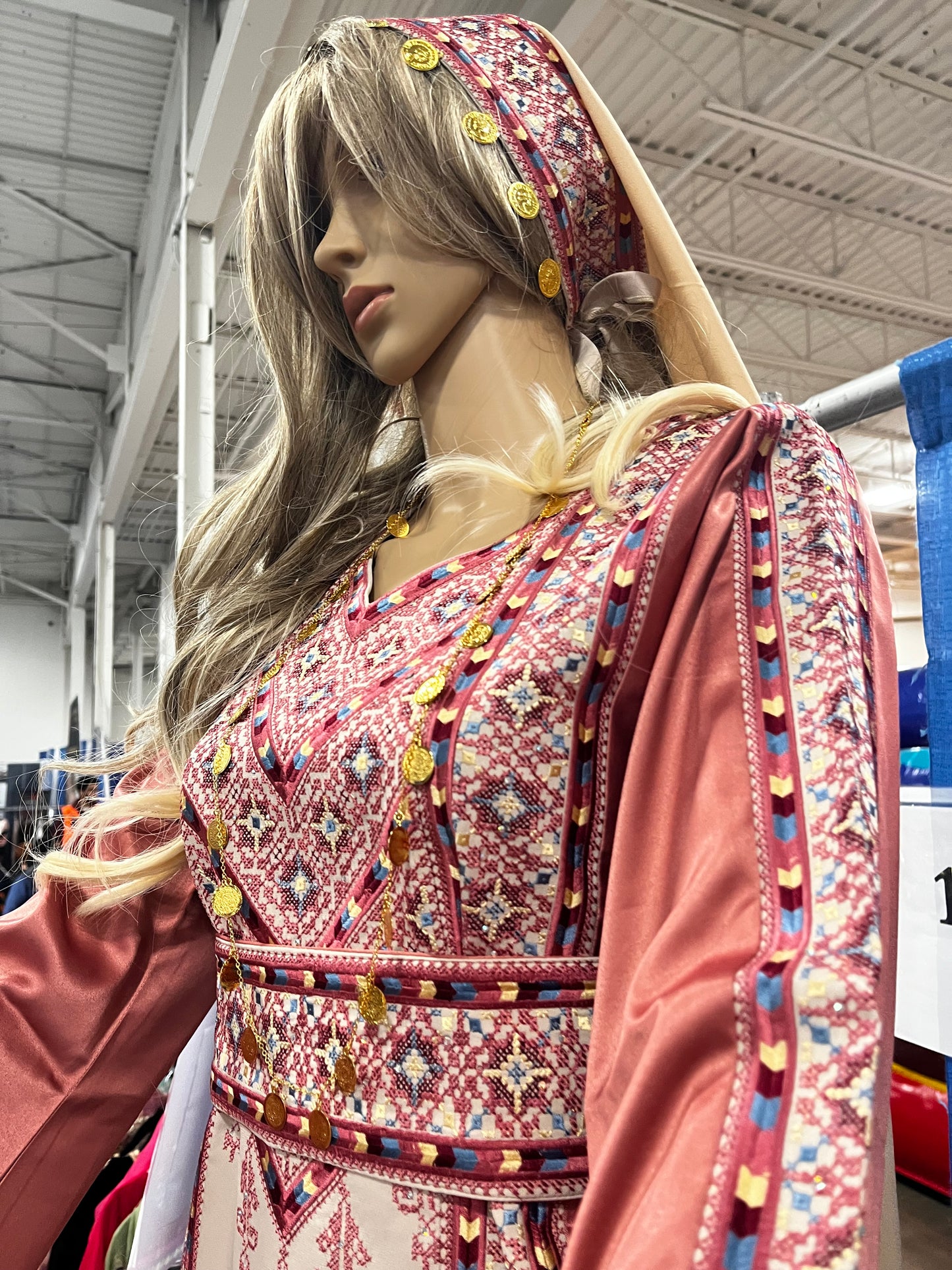 Nabuls Thobe - Pink and Beige Traditional Full tatreez back and front Thobe