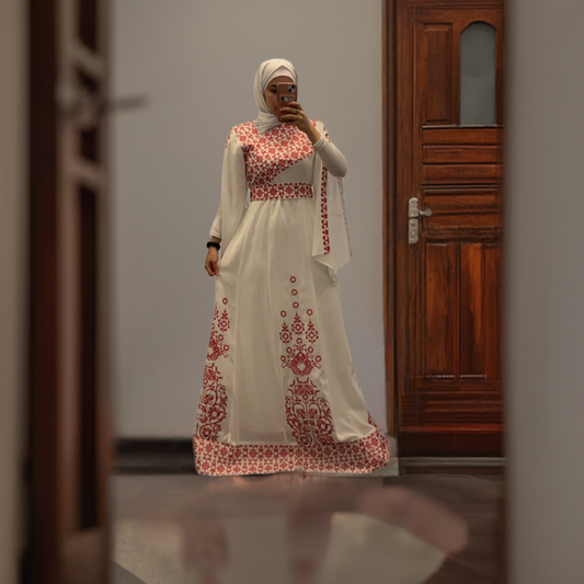 White Essence with Red Stitch: Modern Thobe