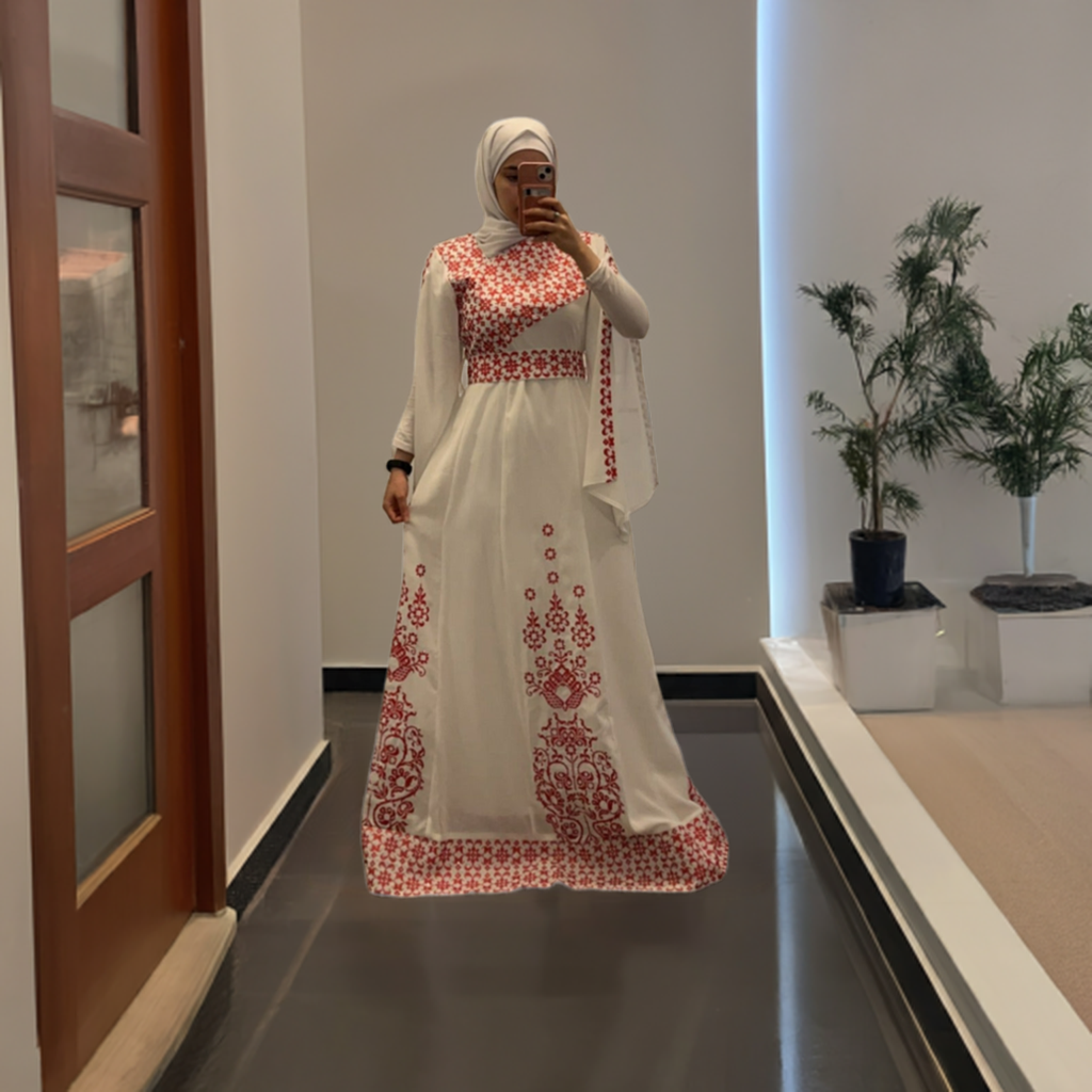 White Essence with Red Stitch: Modern Thobe
