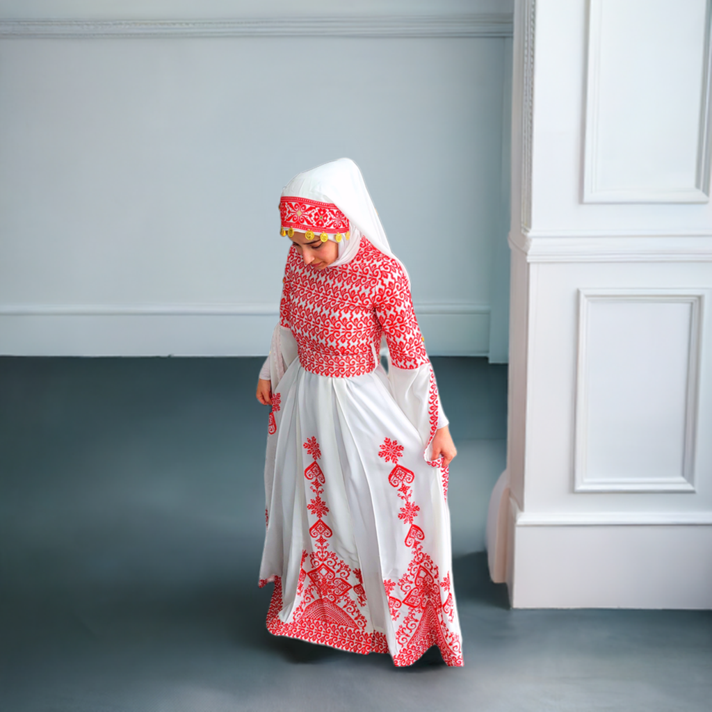 Bridal White & Red Full Top Embroidery With Extra long Sleeves (Zipper Back)