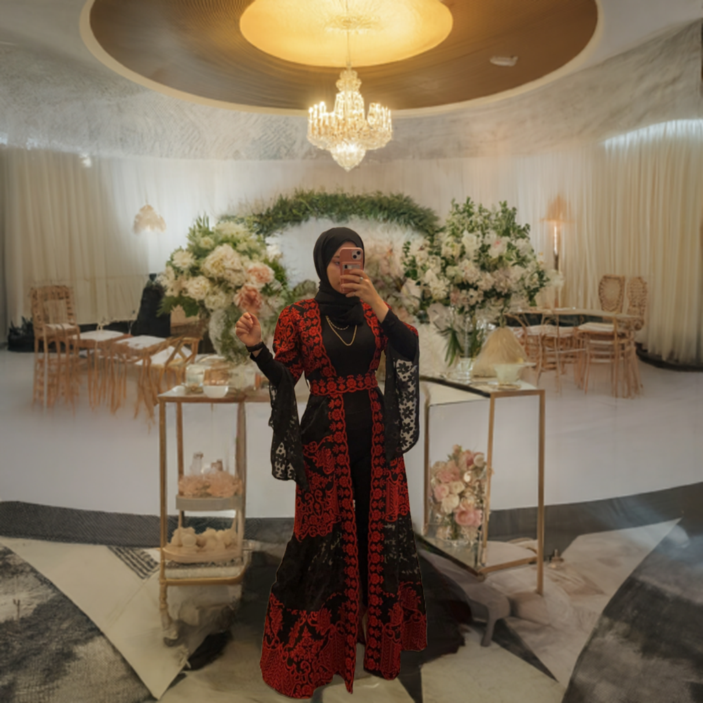 Long Sleeve Embroidered with Red & Black Tatreez Bisht
