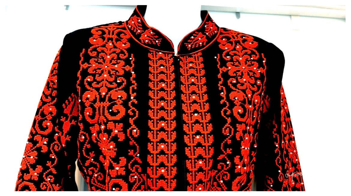 Extra Long Sleeves Full Top Embroidery & Zipper Thobe (3 pieces) - Al Gaza Thobe