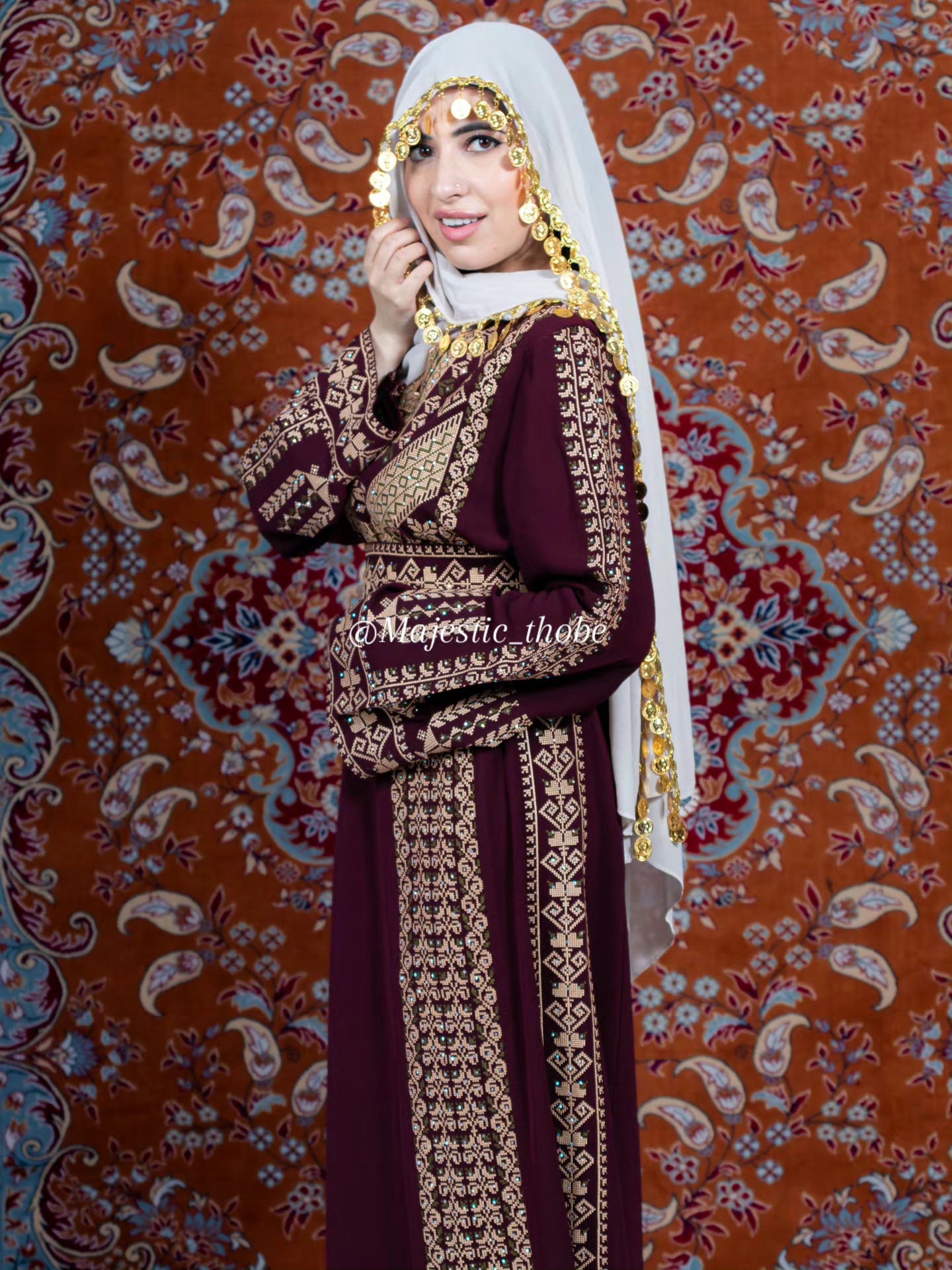 The Ruby Thobe - Palestinian Embroidered Black & Turquoise Thobe | Traditional Tatreez Dress