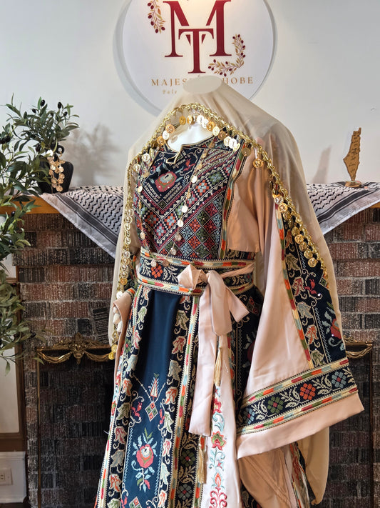 Tulip Thobe - Green Flower Traditional Full Tatreez Back and Front Palestinian Thobe