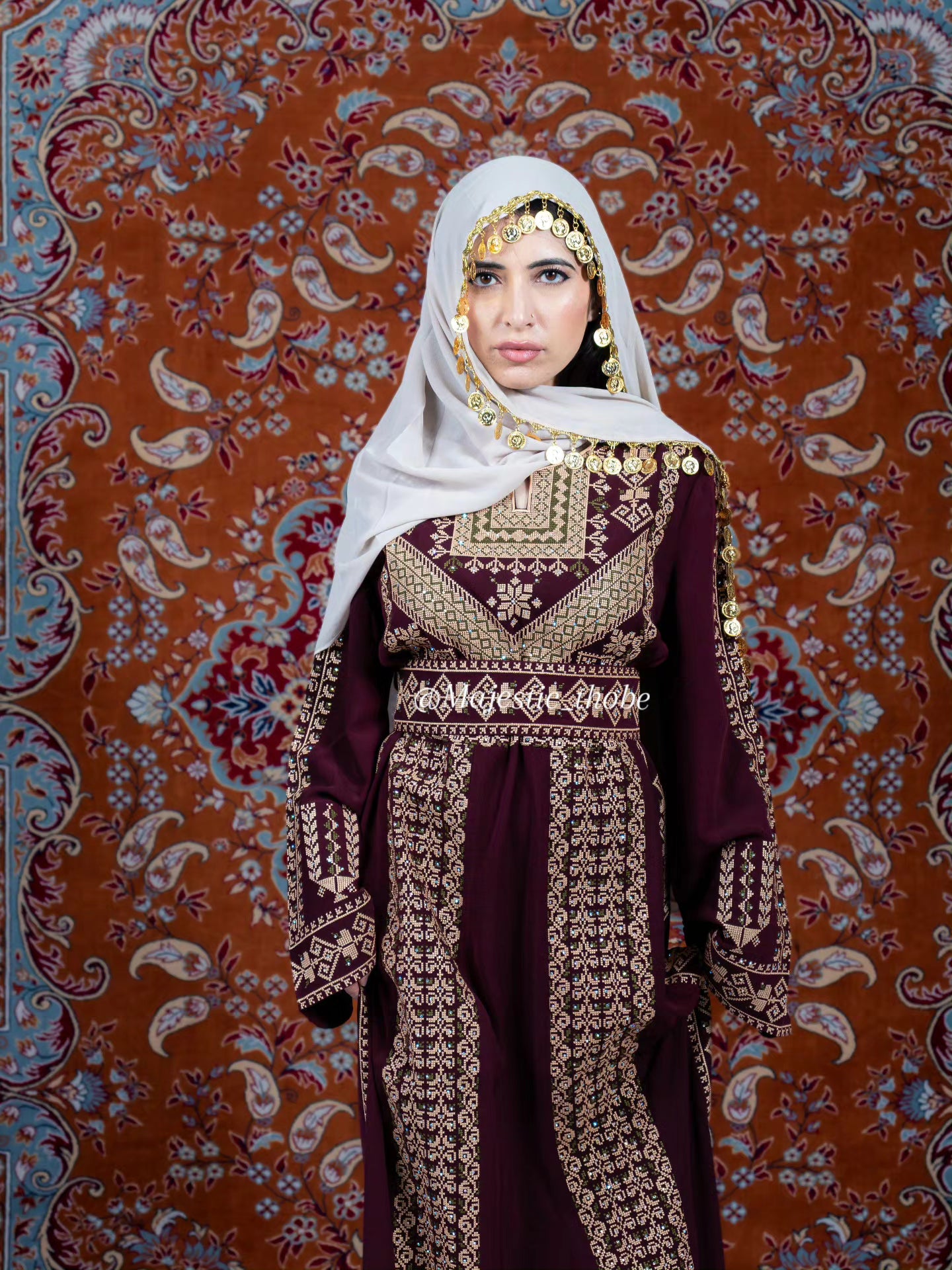 The Ruby Thobe - Palestinian Embroidered Black & Turquoise Thobe | Traditional Tatreez Dress