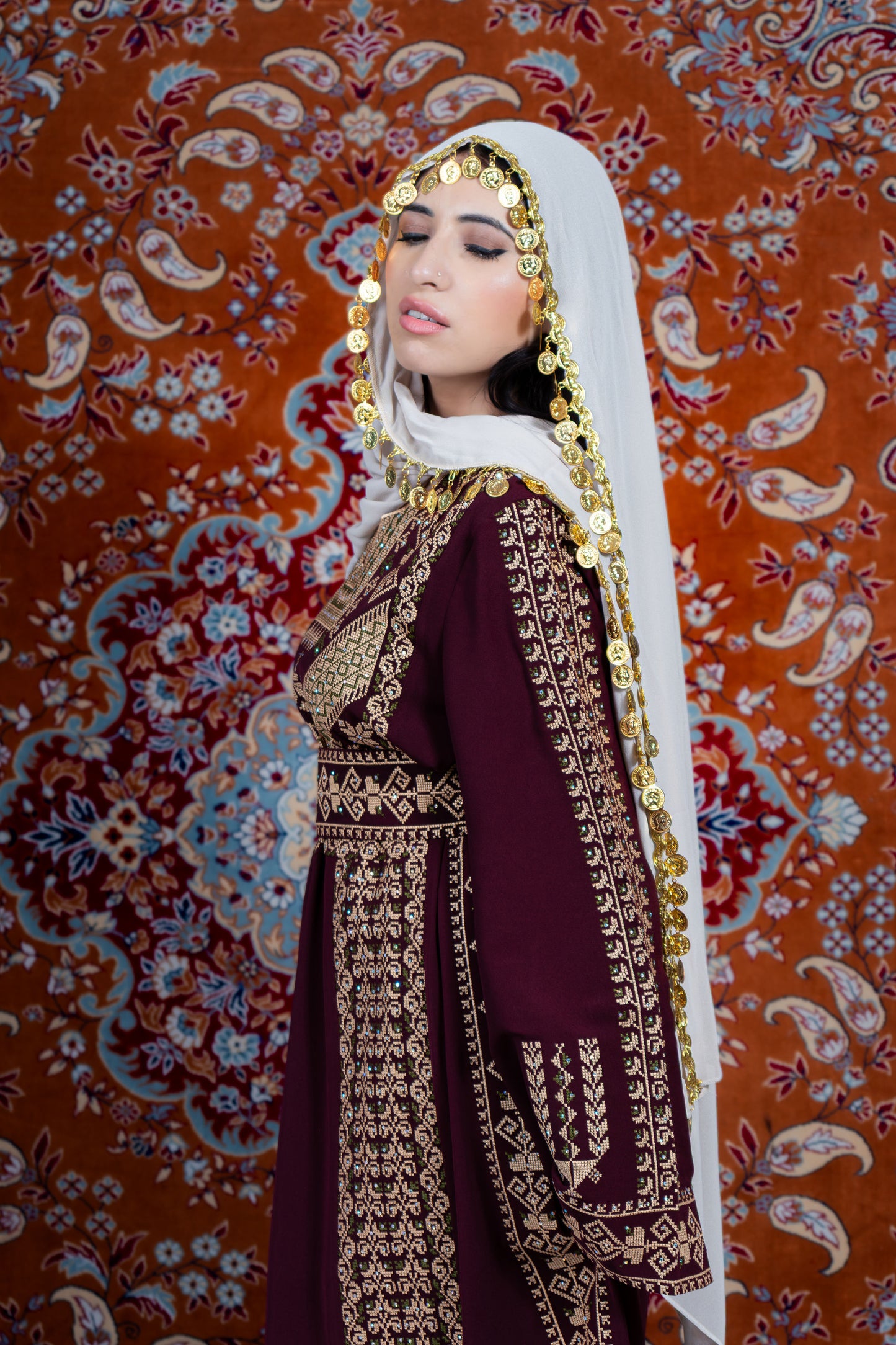 The Ruby Thobe - Palestinian Embroidered Black & Turquoise Thobe | Traditional Tatreez Dress
