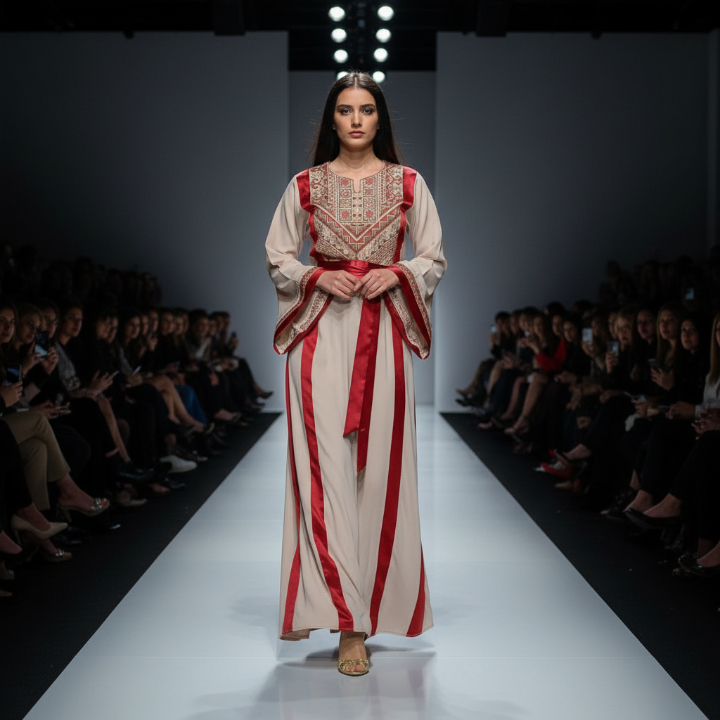 Dalal Thobe Traditional Long Sleeve Embroidered With Satin Palestinian Thobe/Dress