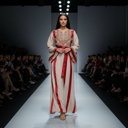 Dalal Thobe Traditional Long Sleeve Embroidered With Satin Palestinian Thobe/Dress