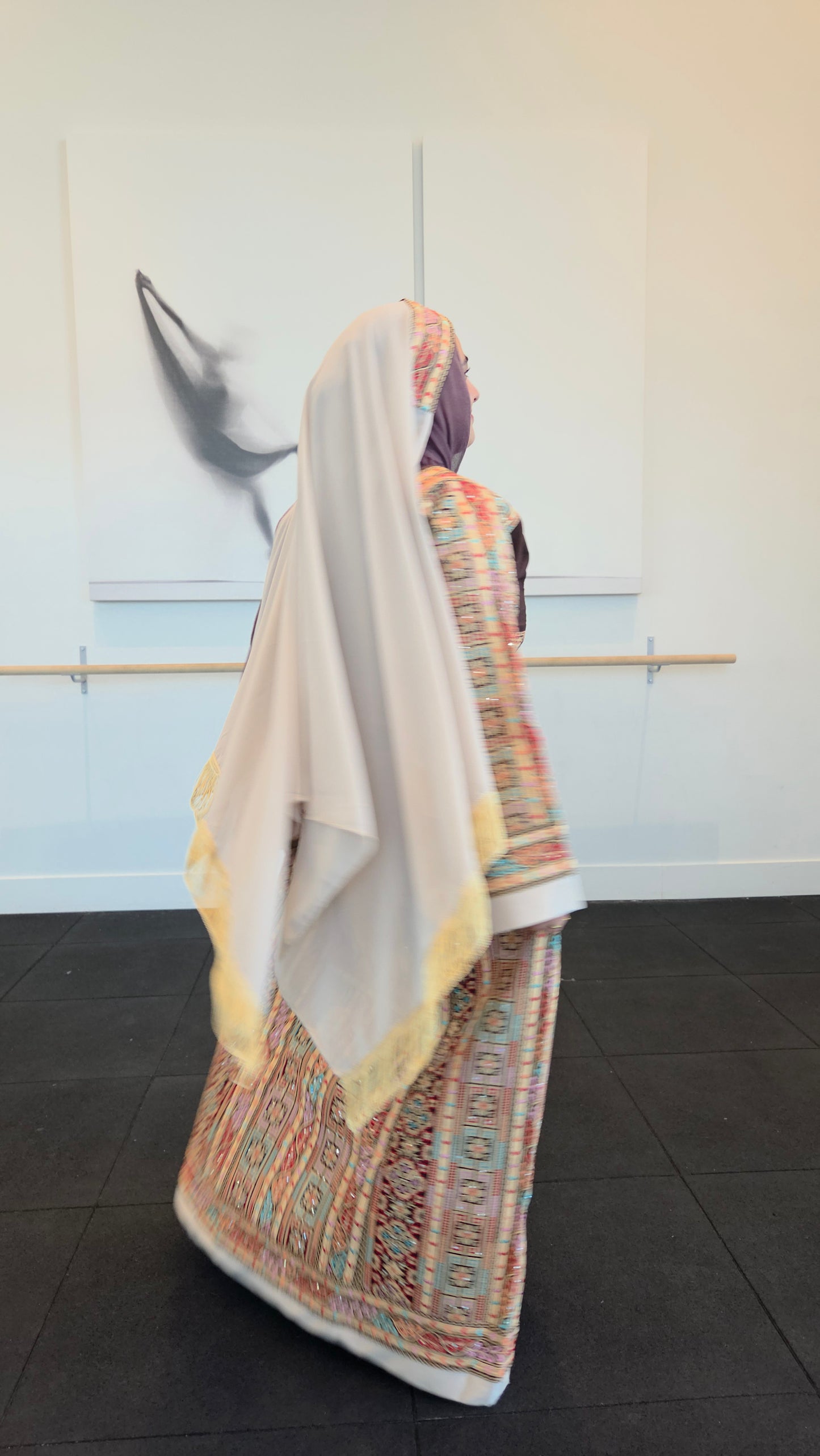 Shaima Thobe Brown Traditional Full Tatreez Back and Front Thobe With Matching head Veil