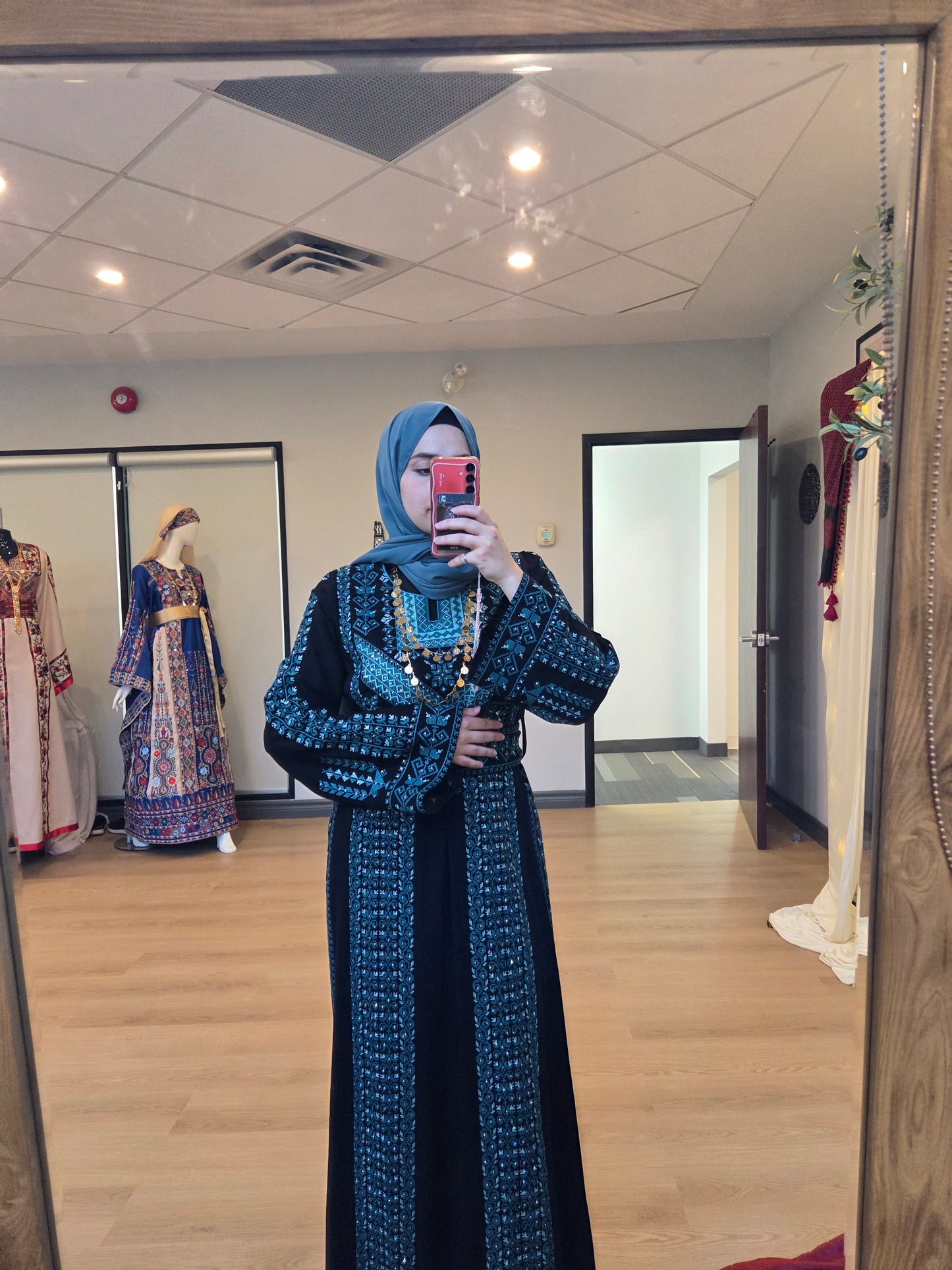 The Fayroz Thobe - Palestinian Embroidered Black & Turquoise Thobe | Traditional Tatreez Dress