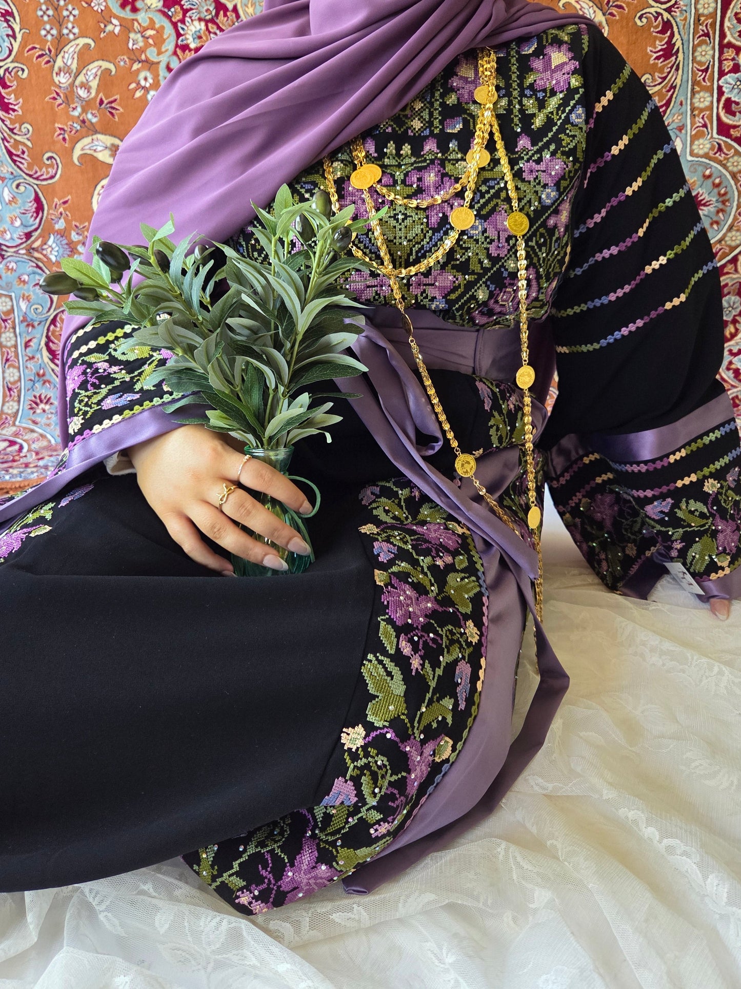 The Lelia Thobe - Purple & Black Diamond Traditional Full Tatreez Back and Front Thobe
