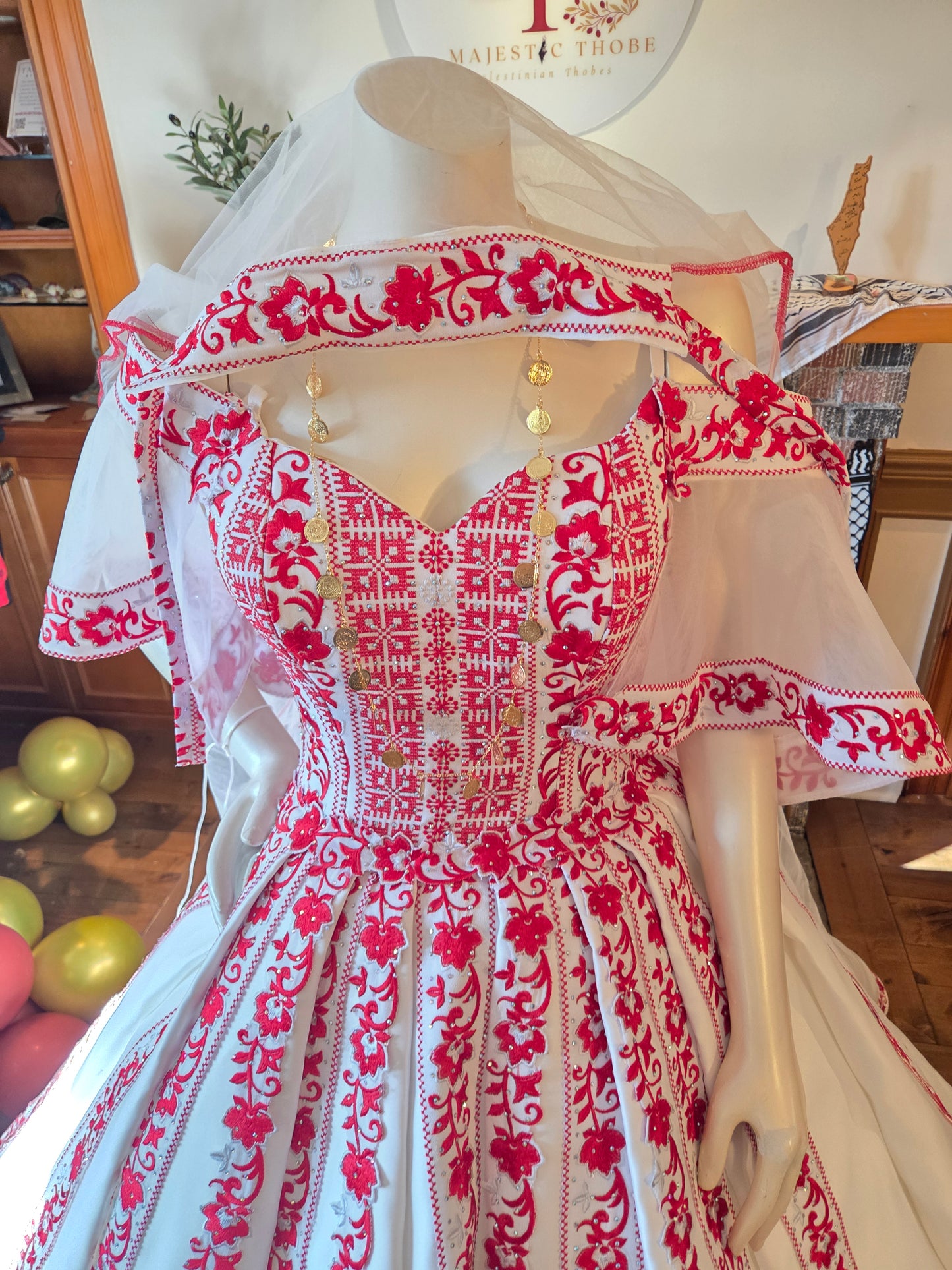 'The Haya Bridal Red & White Wedding Thobe/Gown