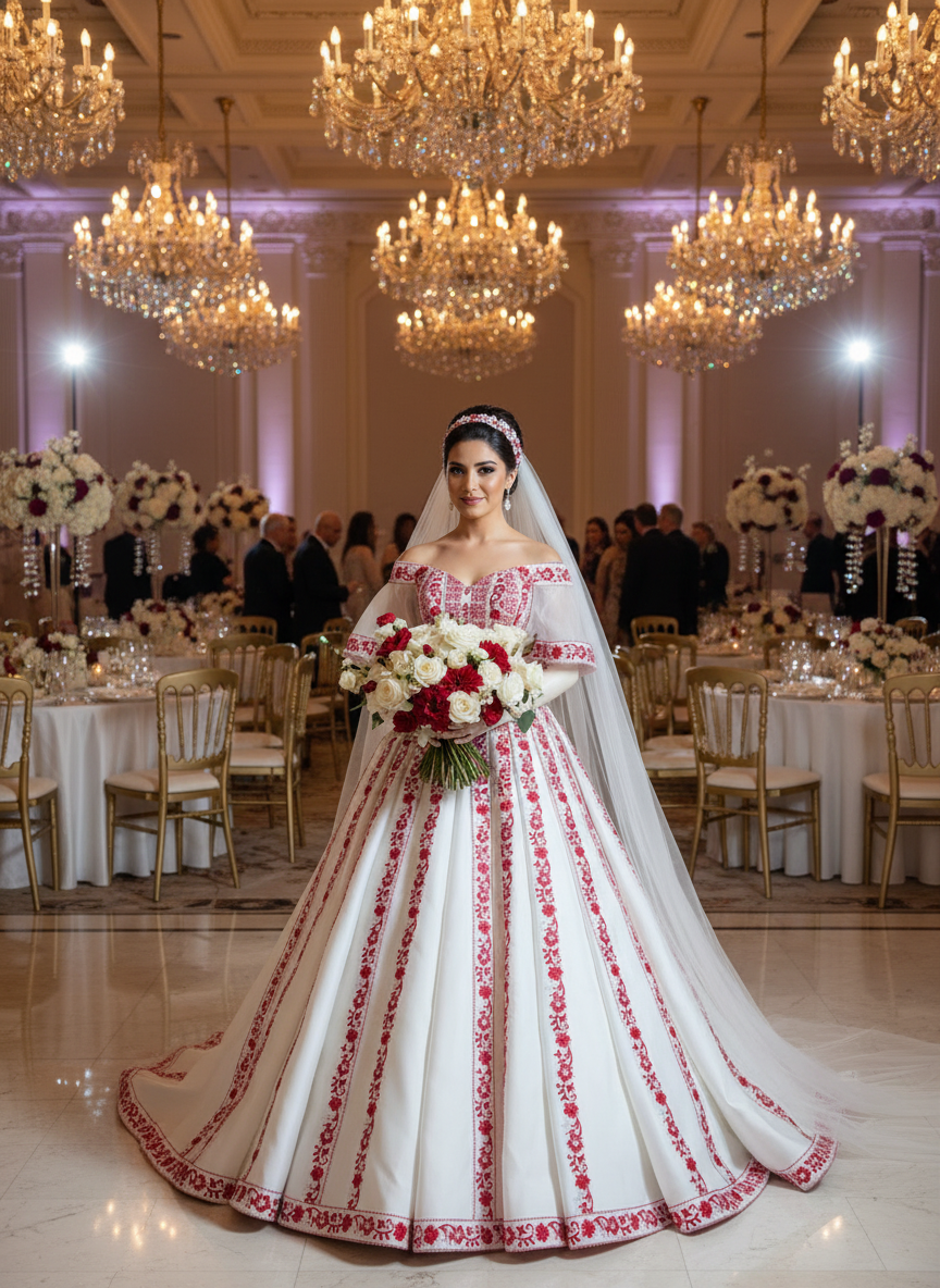 'The Haya Bridal Red & White Wedding Thobe/Gown