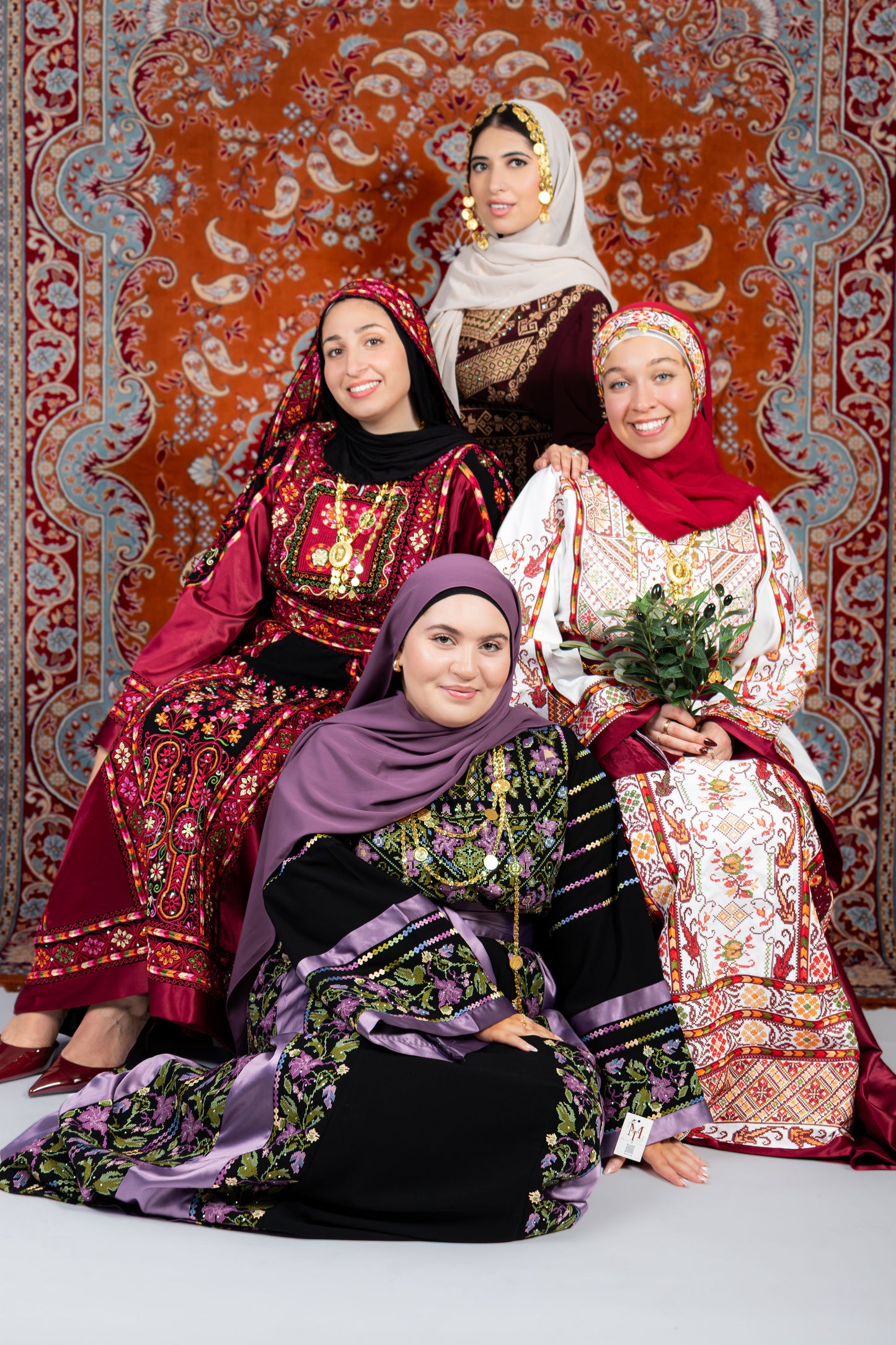 The Diana Thobe - Black & Burgundy Diamond Traditional Full Tatreez Back and Front Thobe With Matching Head Veil