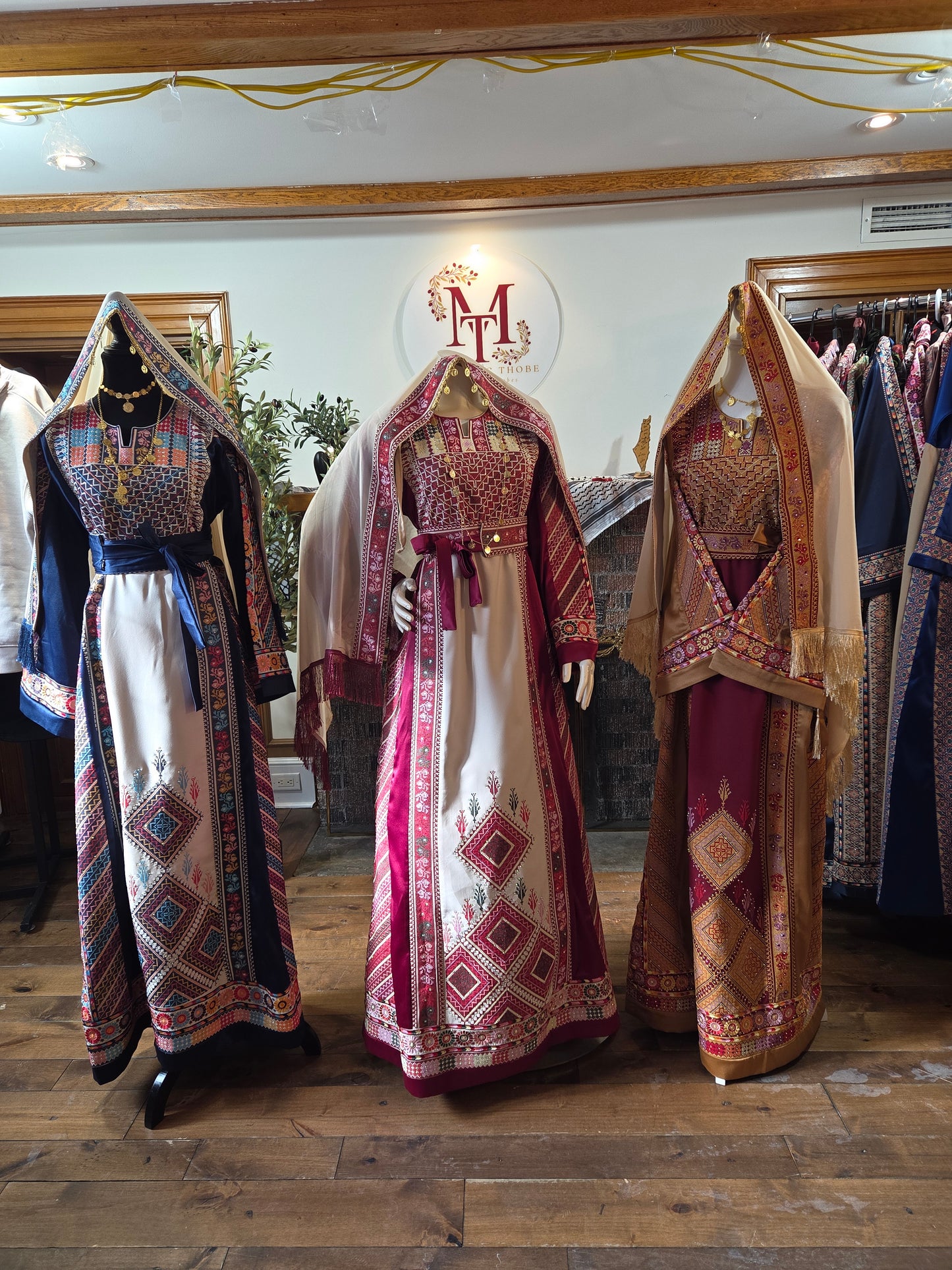 Naya Thobe - Red and White Embroidered Tatreez Thobe with Matching Head Veil (Palestinian Thobe/ Dress))