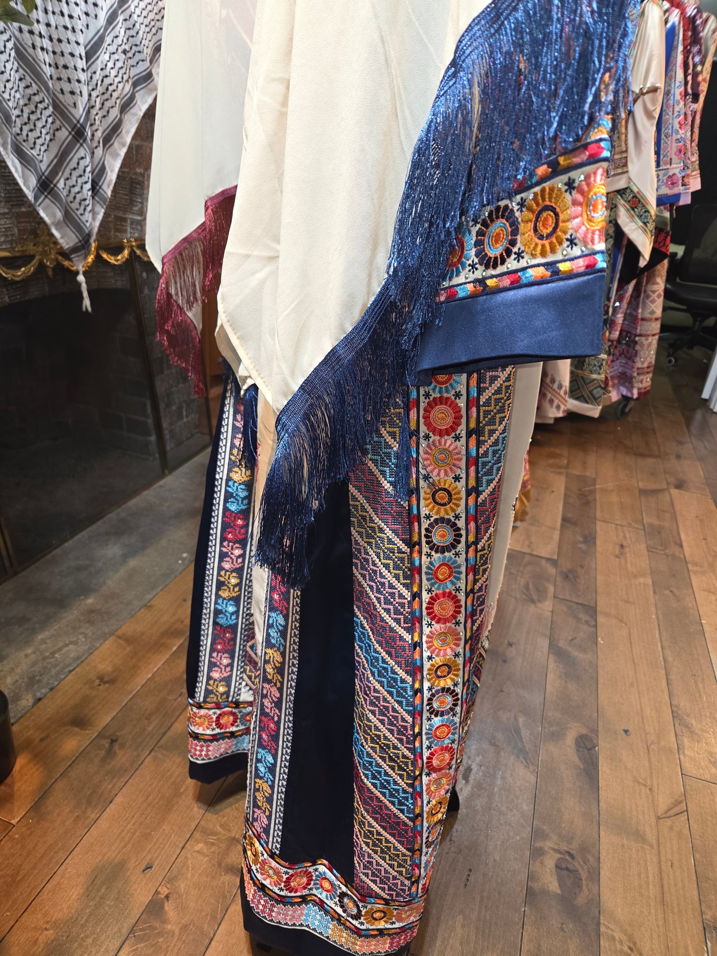 Naya Thobe - Blue and White Embroidered Tatreez Thobe with Matching Head Veil (Palestinian Thobe/ Dress)