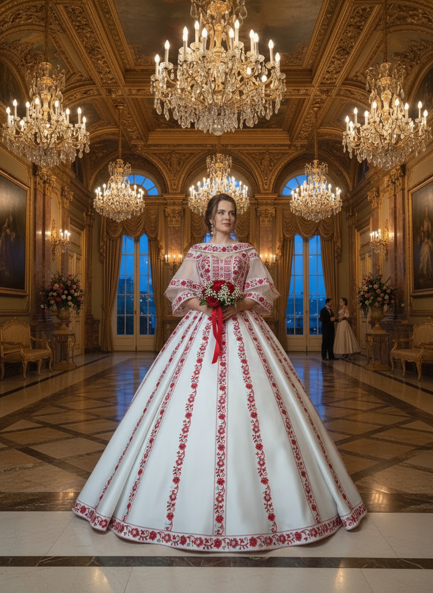 'The Haya Bridal Red & White Wedding Thobe/Gown