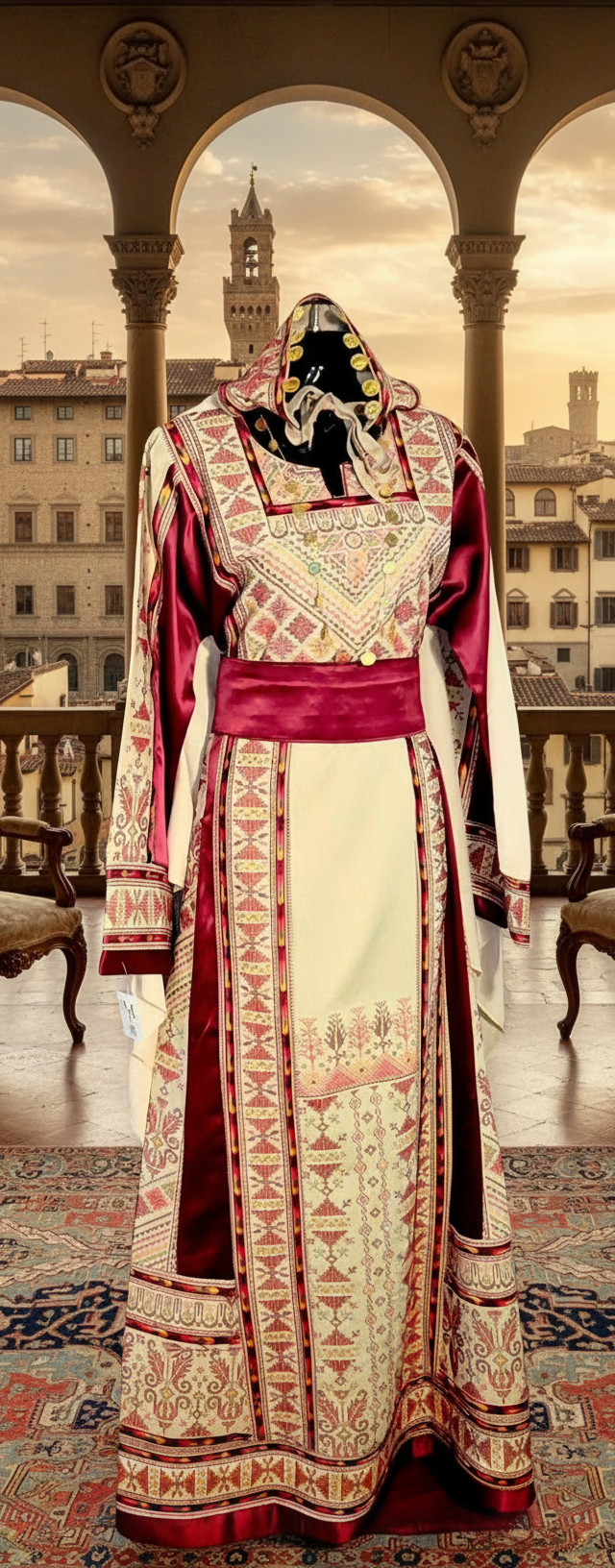 Ella Thobe Bridal Diamond Traditional Full tatreez back and front Thobe With Matching head Veil