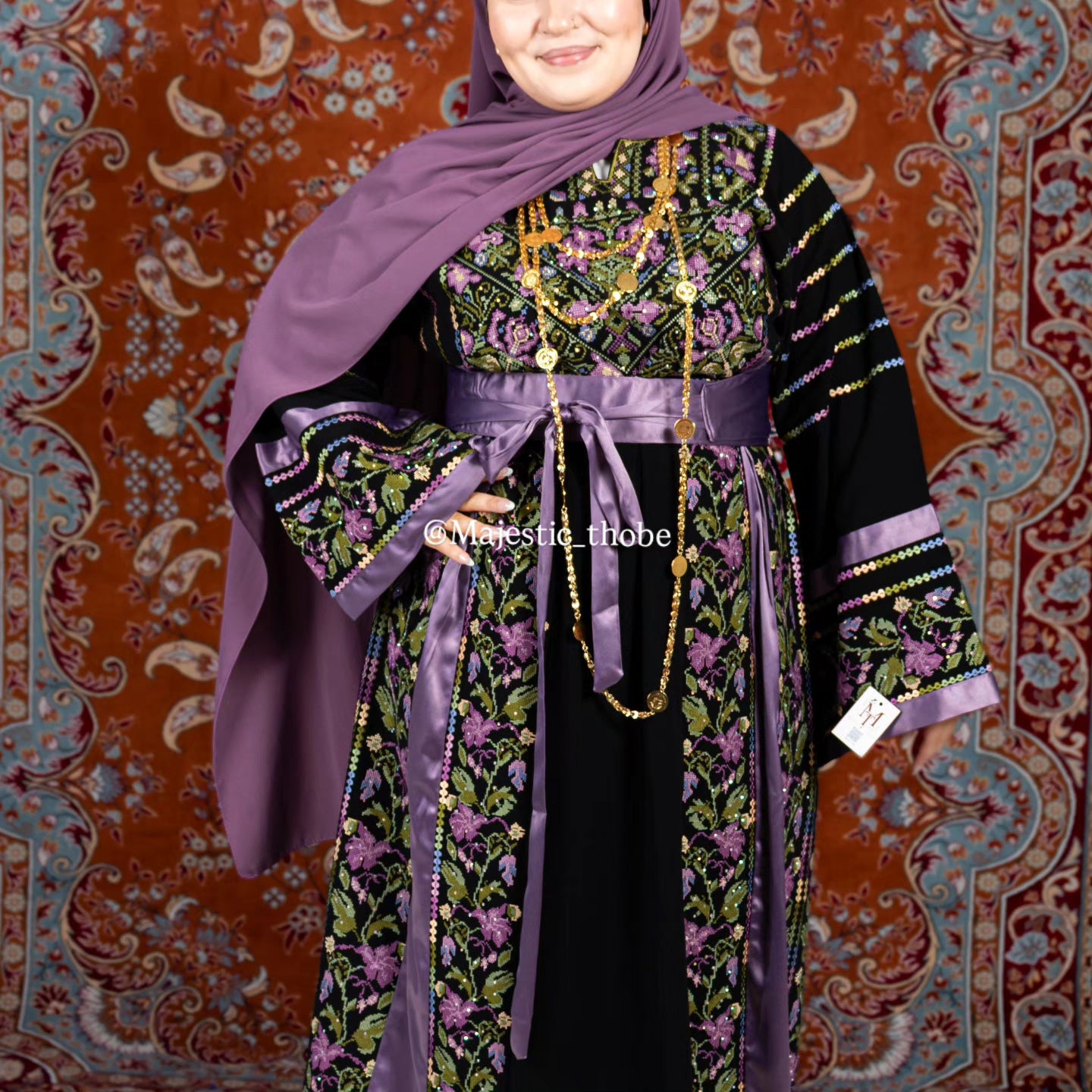 The Lelia Thobe - Purple & Black Diamond Traditional Full Tatreez Back and Front Thobe