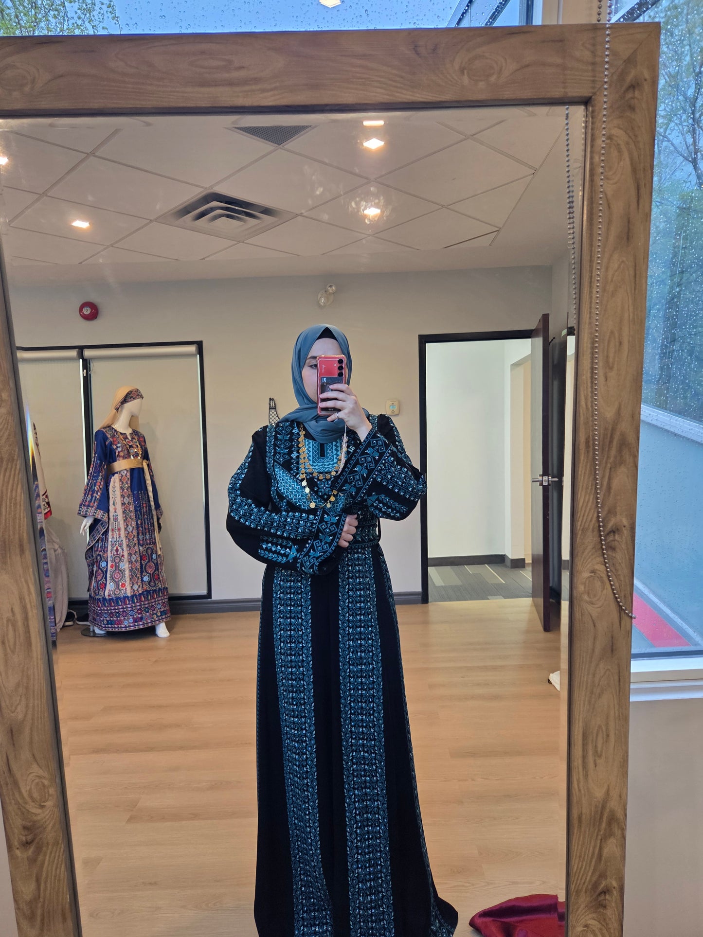 The Fayroz Thobe - Palestinian Embroidered Black & Turquoise Thobe | Traditional Tatreez Dress