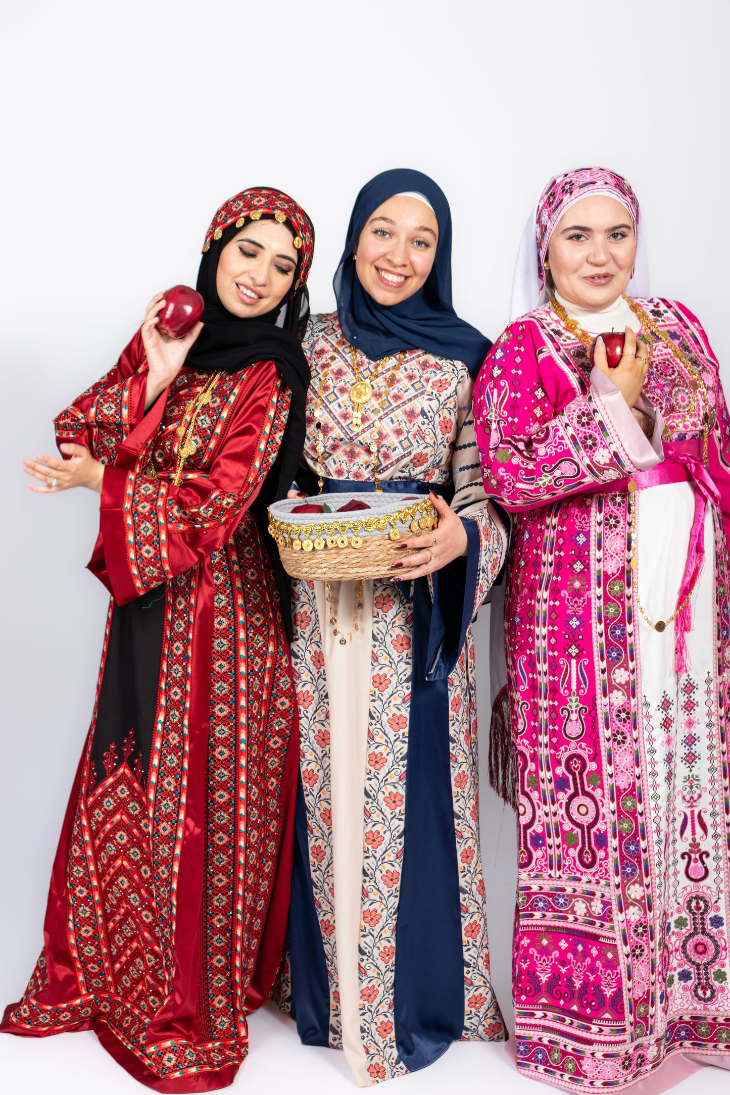 The Lujian Thobe - Hot Pink and White Diamond Traditional Full Tatreez Back and Front Thobe With Matching Head Veil