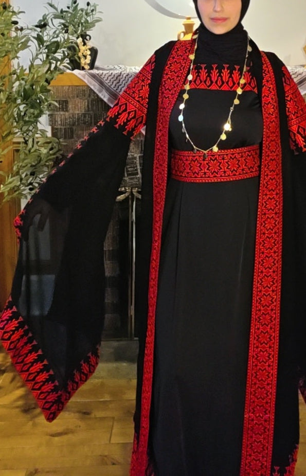 Sama Thobe Modern Palestinian Thobe With Bisht/Abaya - 3 pieces