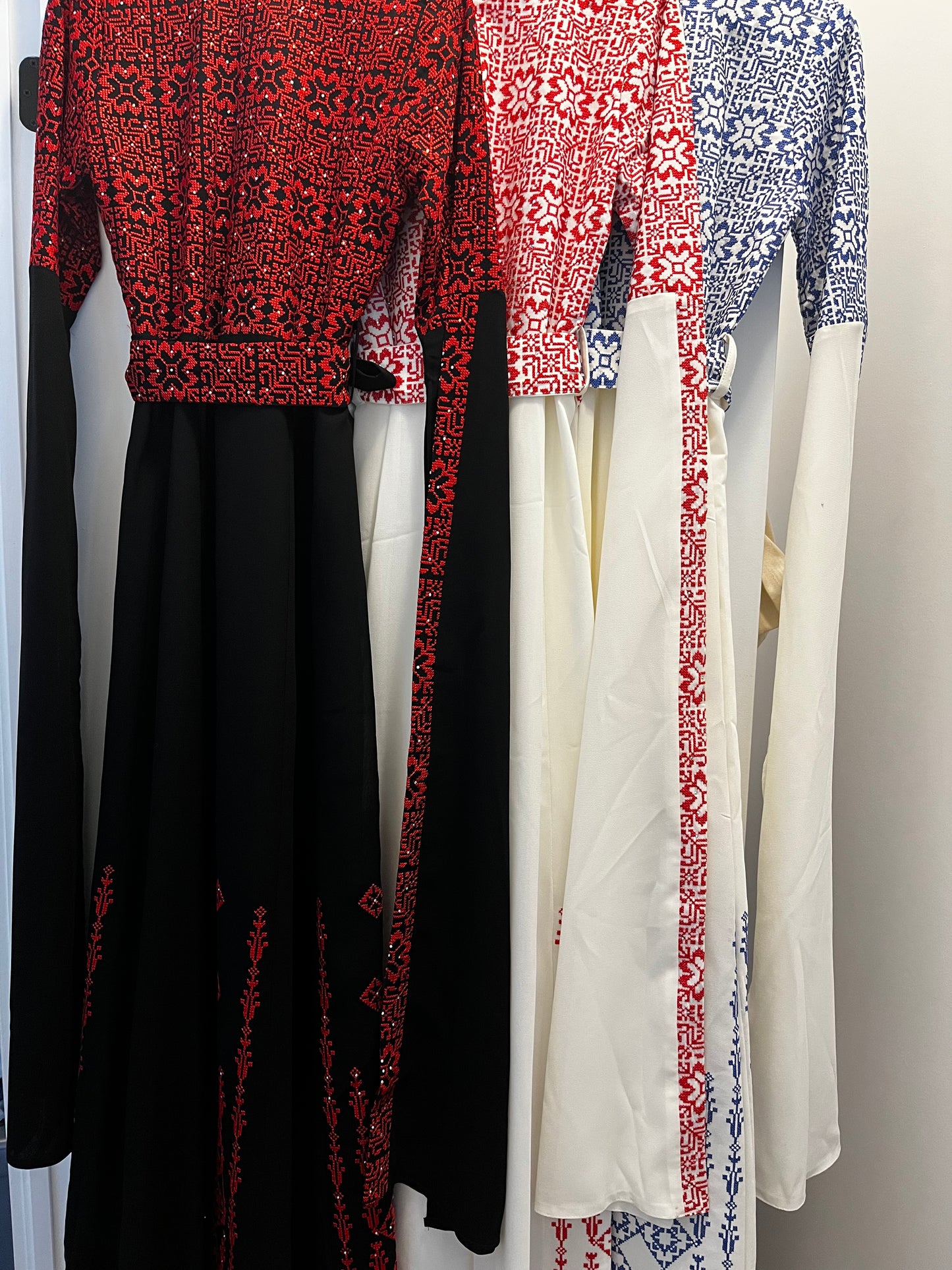 Red & Black Full Embroidery Palestinian Thobe with Extra Long Sleeves -  Al Ramallah