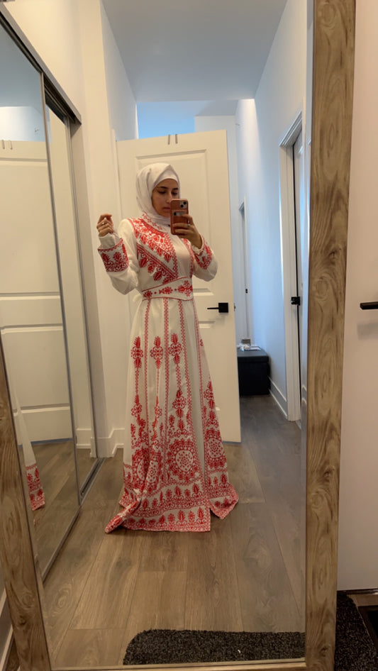Red and White Palestinian Henna Thobe