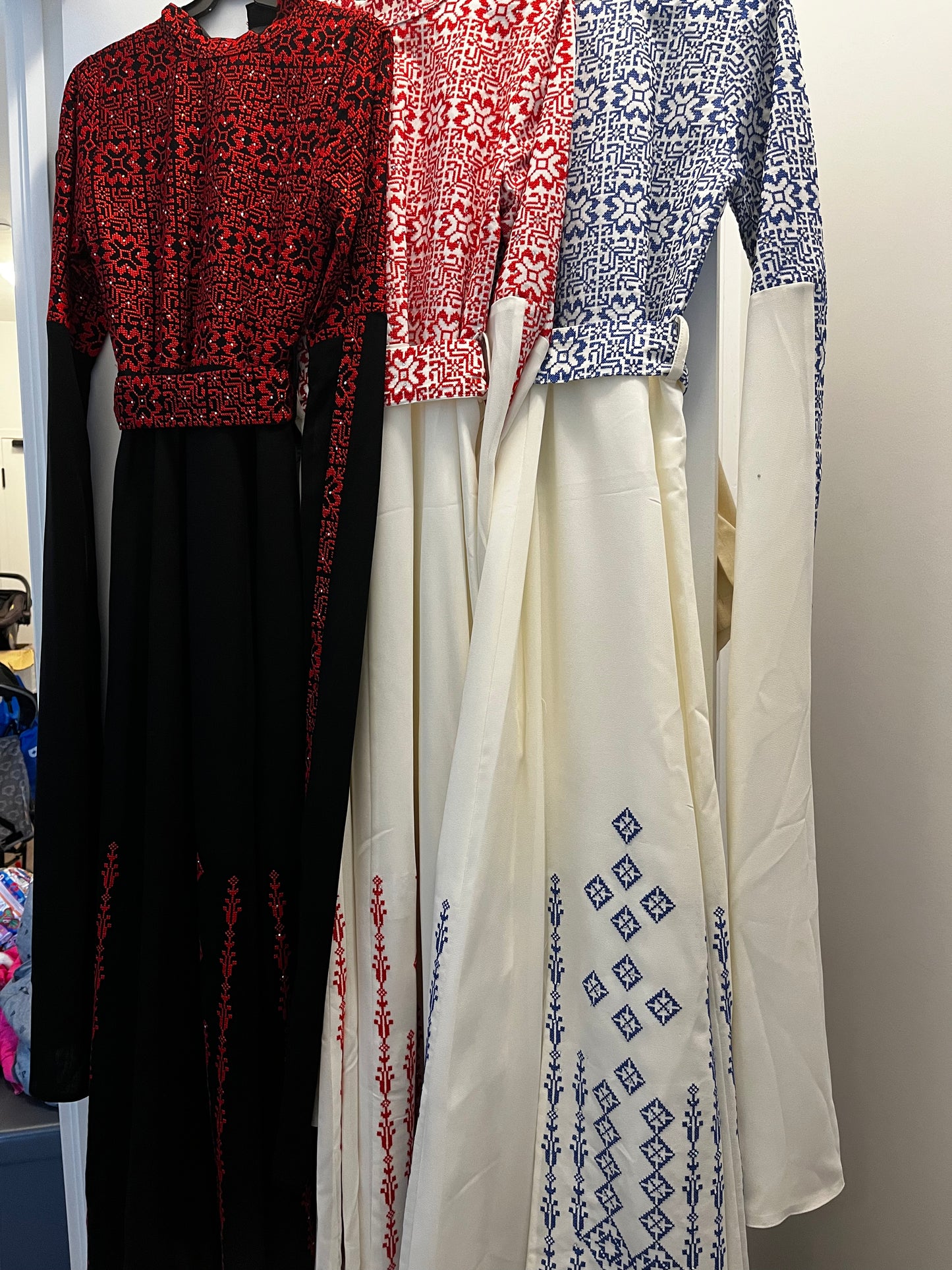 Red & Black Full Embroidery Palestinian Thobe with Extra Long Sleeves -  Al Ramallah